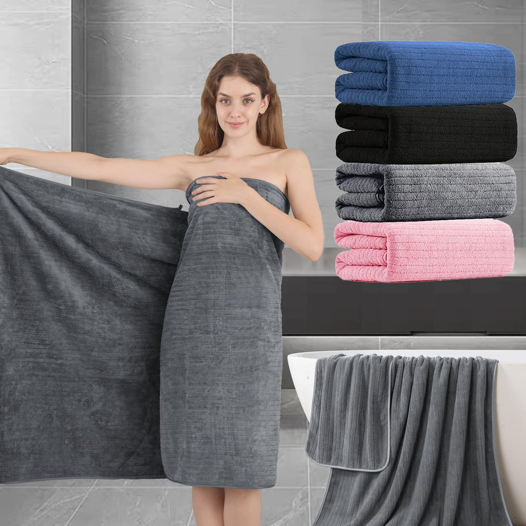 4-Pack Extra Large Bath Sheet - 35"x70", Ultra Soft Premium Microfiber, Highly Absorbent & Quick Dry - Bathroom, Hotel & Spa Shower Towel - Gray, Navy Blue, Pink, Black & Multi-Color