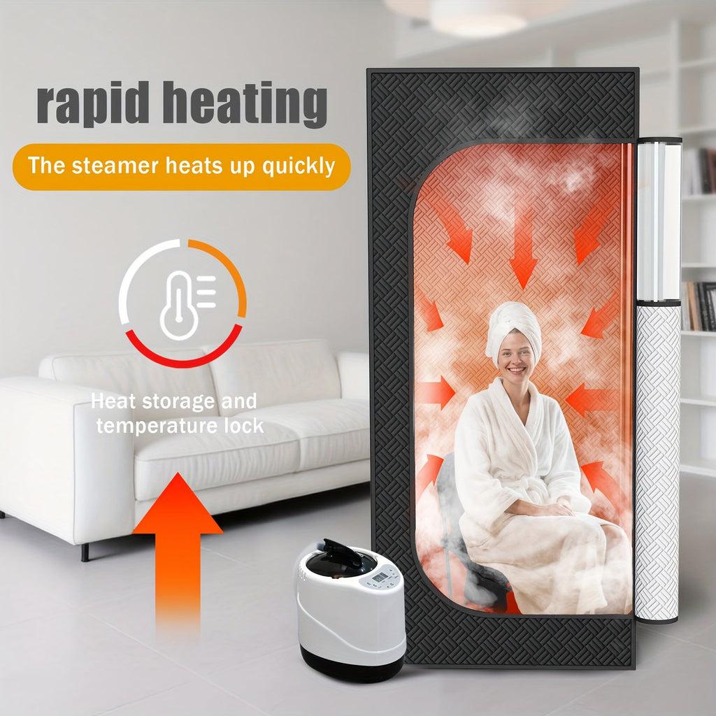 Portable Steam Sauna Box for Home 1500W 2.6L Steam Generator with Remote Control & Folding Chair Oversized Personal Sauna Tent for Relaxation Gym & Spa – Black
