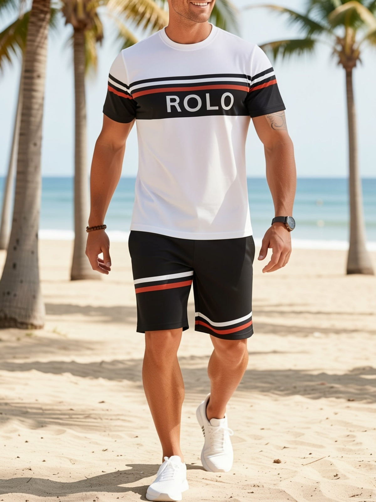 2-Piece Soft Breathable Sports Suit, 100% Polyester Round Neck T-Shirt and Shorts Set, Alphabet Pattern Casual Outfit for Men, Spring/Summer Beach Vacation, Sizes XL, XXL, XXXL