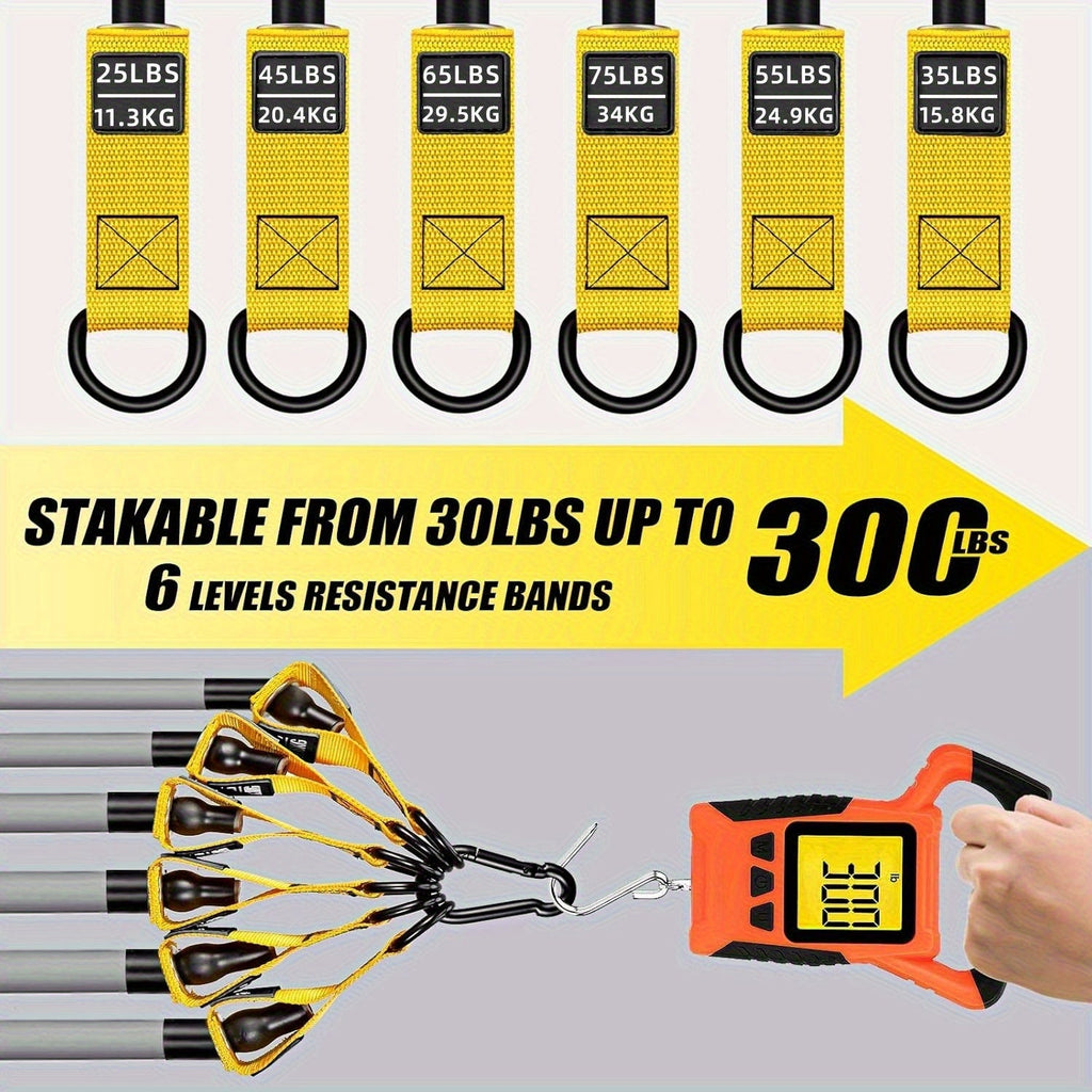 300lb Heavy-Duty Resistance Band Set Home Gym Strength Training Kit with Handles, Door Anchor, and Ankle Straps for Full-Body Workout, Muscle Building, Toning, and Rehabilitation