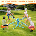 Kids 360-Degree Rotating Seesaw, 2-Seat or 4-Seat, Metal Frame, Outdoor Play Equipment, Rotating Swing Ride-On, for Playground, Backyard & Garden, Blue
