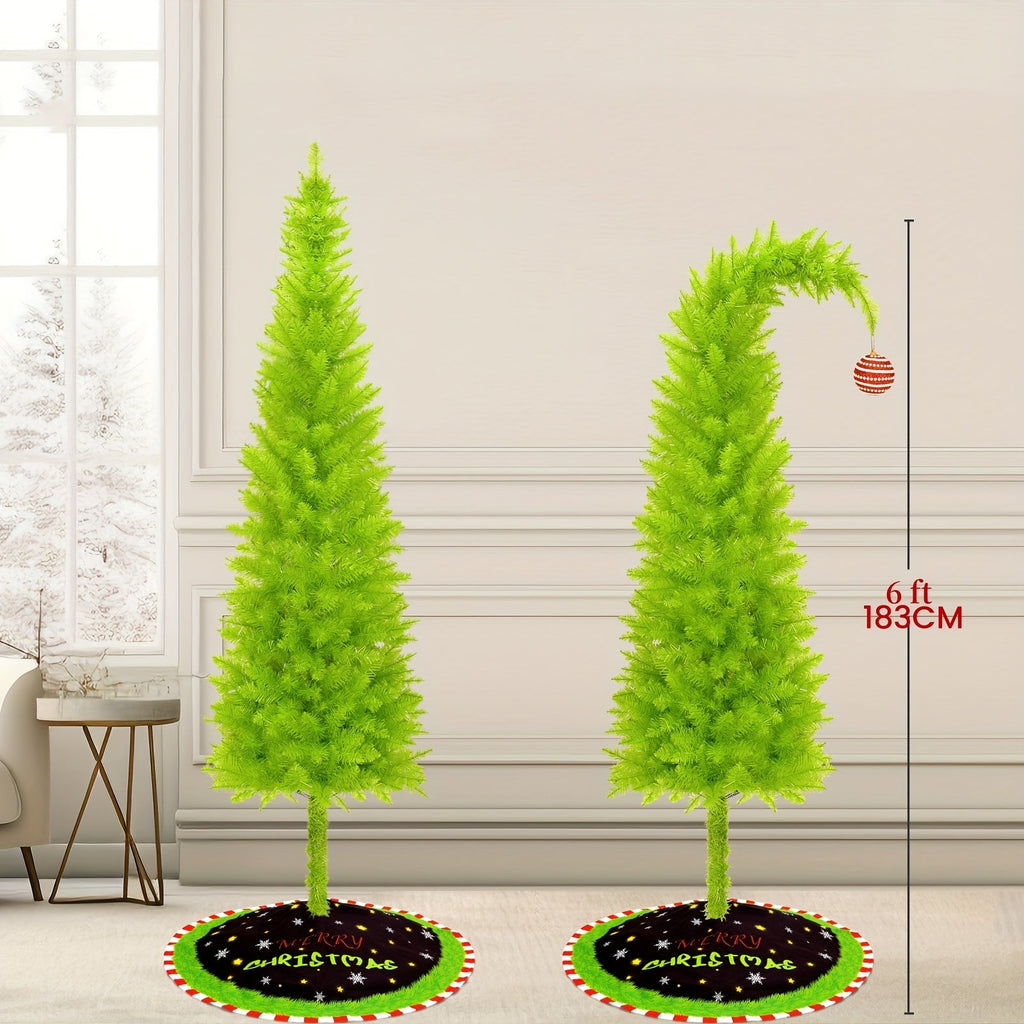 6-Foot Bendable Artificial Christmas Tree with String Lights, Tree Skirt, Christmas Balls & Stand - Shop Window & Party Decoration - Green