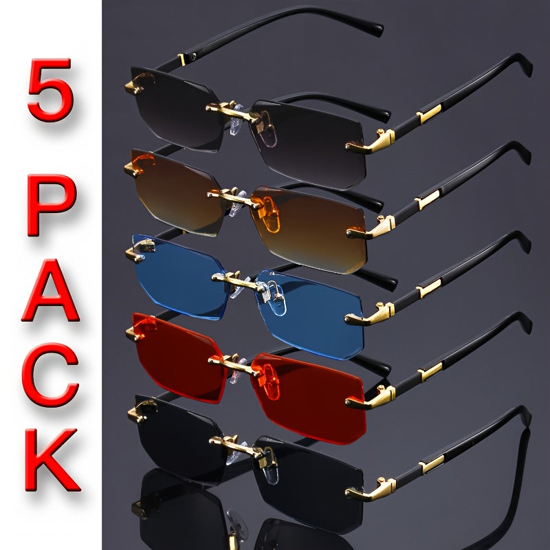 Frameless Gradient Sunglasses 5-Pack for Men & Women – Rimless UV Eyewear in 5 Colors (Gray, Red, Blue, Black & Brown), Lightweight Casual Sunglasses for Daily Wear & Parties