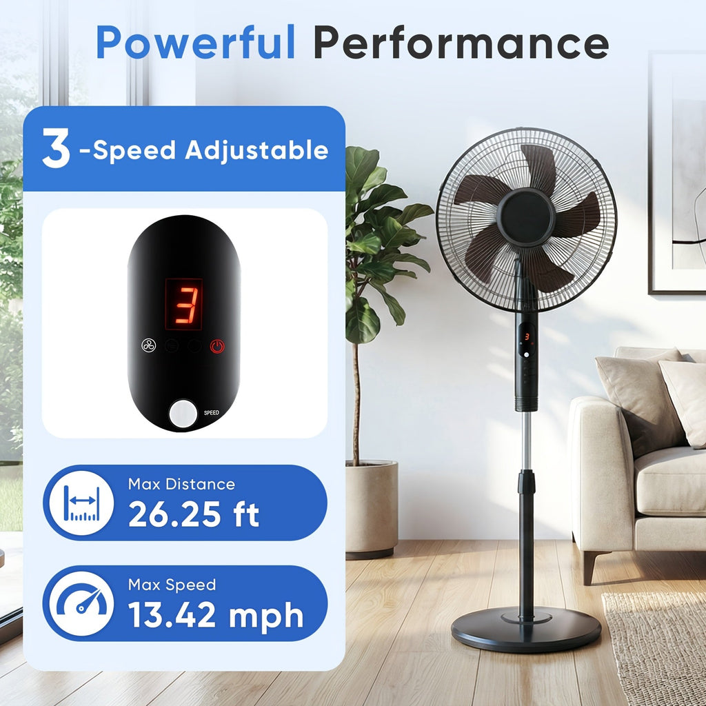 Pedestal Fan with Remote Control 45–53 In Adjustable Height 1050 CFM 80° Oscillating 3 Speeds 3 Modes 12H Timer Quiet Standing Floor Fan for Home Bedroom & Living Room – Black