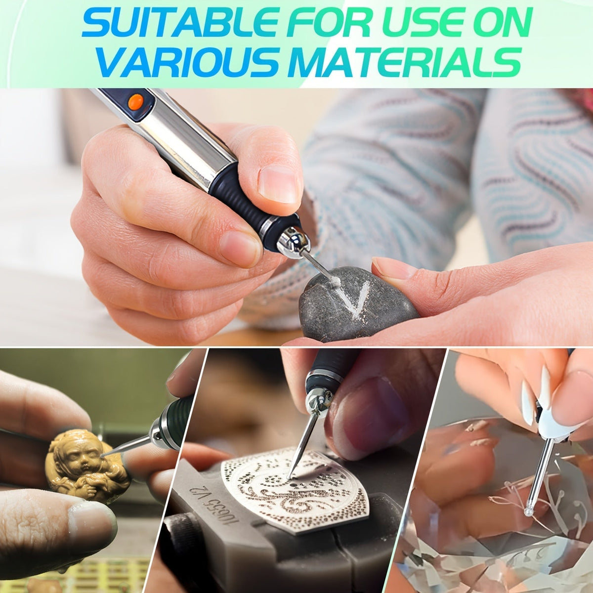 Electric Engraving Pen Kit with 57 Accessories - USB Rechargeable Cordless Engraver, 21,000 RPM, 3-Speed Control, 90-Min Battery Life, for Metal, Glass, Wood, Stone & Jewelry - DIY Craft Gift