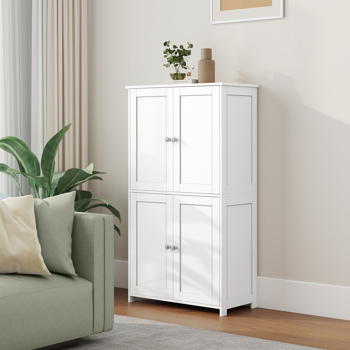 Shaker Style Floor Cabinet with 4 Doors & 2 Adjustable Shelves – Tall Freestanding Storage Organizer for Kitchen, Bathroom & Living Room, Spacious Cupboard Unit in Green White Blue – Nova Mart
