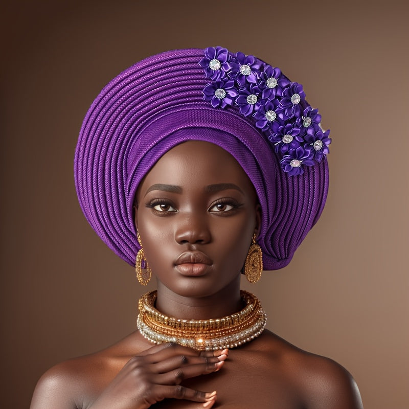 African Nigerian Gele Hat Layered Applique Headpiece Women's Wedding Tea Party Fascinator Traditional Headwear 15 Colors Mother's Day Gift