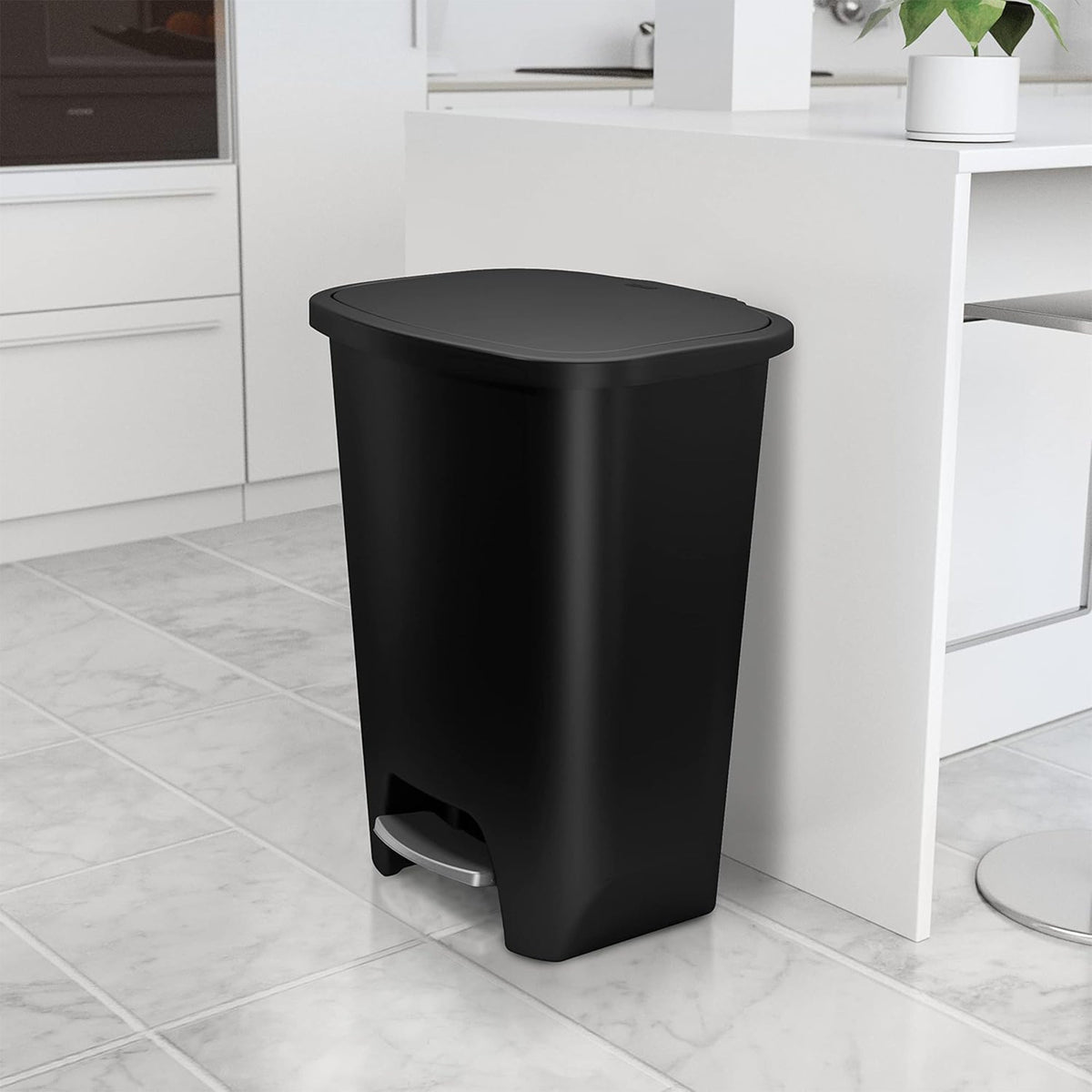 20 Gallon Kitchen Trash Can – Odor Protection Lid Step-On Foot Pedal Bag Rings Slim Profile 20.25"x16"x26.25" for Kitchen Office & Home in Black