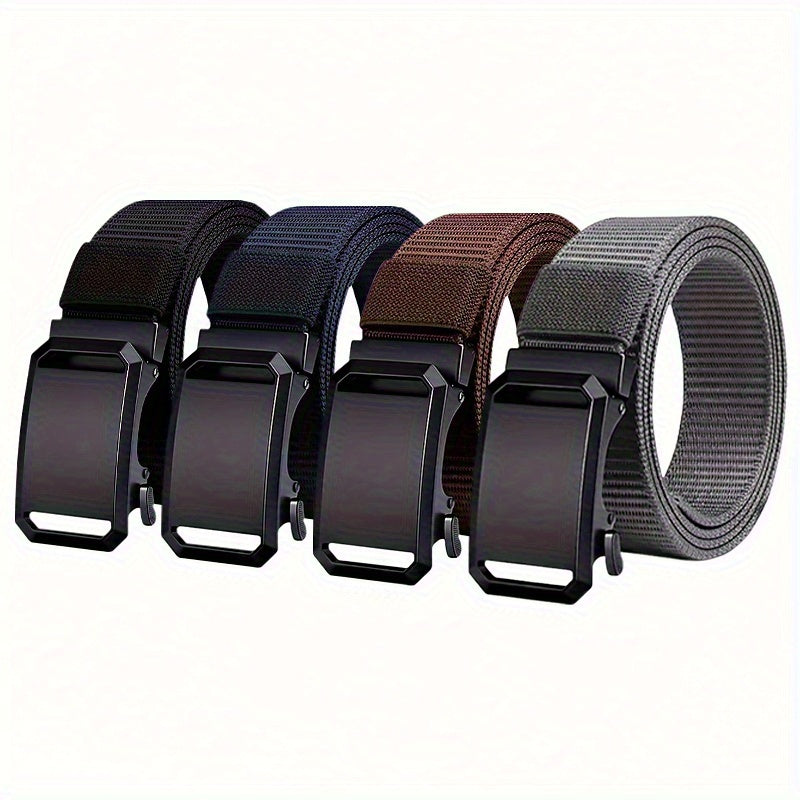 4-Piece Nylon Belt Set with Automatic Buckle – Adjustable Unisex Casual Dress Belts for Jeans, Work Pants, and Skirts, Men & Women Multicolor Combo Pack (Black, Blue, Brown, Gray, Khaki, Green)