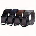 4-Piece Nylon Belt Set with Automatic Buckle – Adjustable Unisex Casual Dress Belts for Jeans, Work Pants, and Skirts, Men & Women Multicolor Combo Pack (Black, Blue, Brown, Gray, Khaki, Green)
