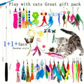 Interactive Cat Wand Toy Set: Retractable Rod with Assorted Feather Replacement Heads for Indoor Cat Exercise and Play (No Batteries Required). Available in sets of 5, 10, 15, 20, or 25 heads.