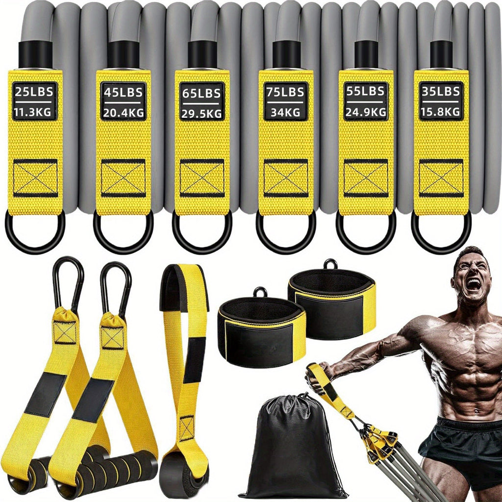 300lb Heavy-Duty Resistance Band Set Home Gym Strength Training Kit with Handles, Door Anchor, and Ankle Straps for Full-Body Workout, Muscle Building, Toning, and Rehabilitation