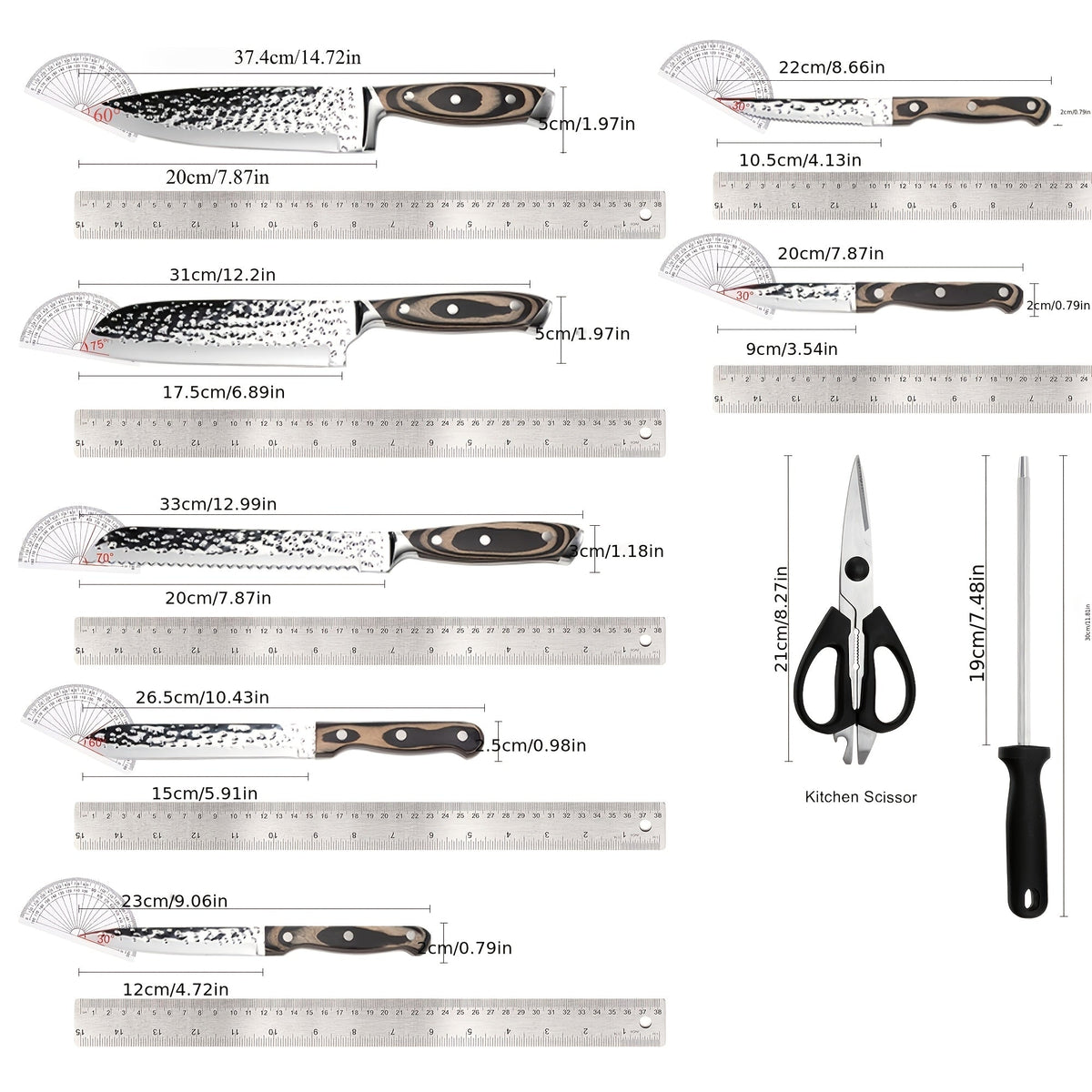 Stainless Steel Kitchen Knife Set 15-Piece – Professional Chef Cooking Knives Dishwasher Safe for Home Kitchen & Restaurant