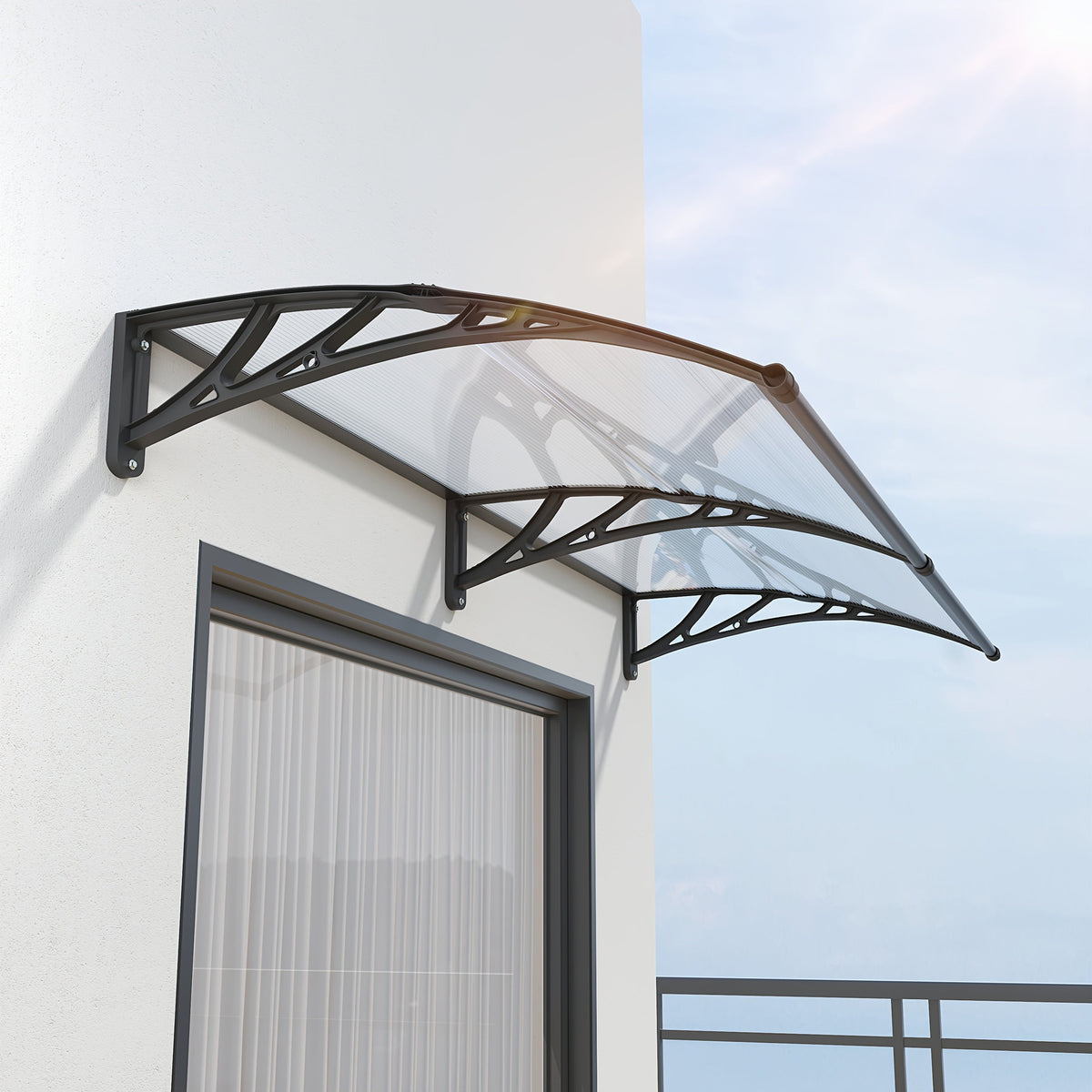 Polycarbonate Window Door Awning Canopy – UPF 50+ UV Rain Snow Sun Shade Cover for Patio Balcony Doorway in 21 Sizes & 4 Panel Colors