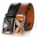 2pcs Men's Genuine Leather Belt Set with Automatic Ratchet Buckle – Adjustable Comfort Fit for 30"-44" Waist, Business & Casual Dress Belts in Black/Light Brown & Black/Dark Brown