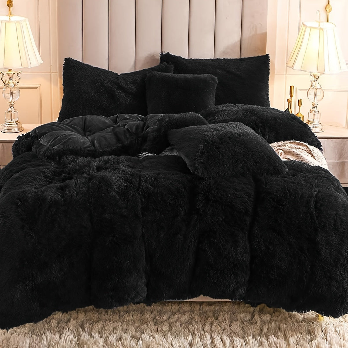 Plush Duvet Cover Set 3 Piece, Long Hair Knitted Polyester, Solid Color Fuzzy Comforter Cover with Zipper Closure, All-Season Soft Cozy Bedding Set for Bedroom, Multiple Colors Available