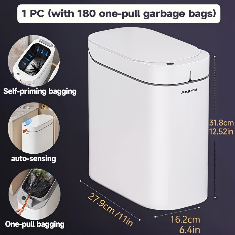 Automatic Sensor Trash Can with Drawstring Bags - Touchless Infrared, Self-Suctioning Bag, Slim Odor-Blocking Lid for Bathroom, Kitchen, Bedroom & Office - 1, 2 & 3 Pack