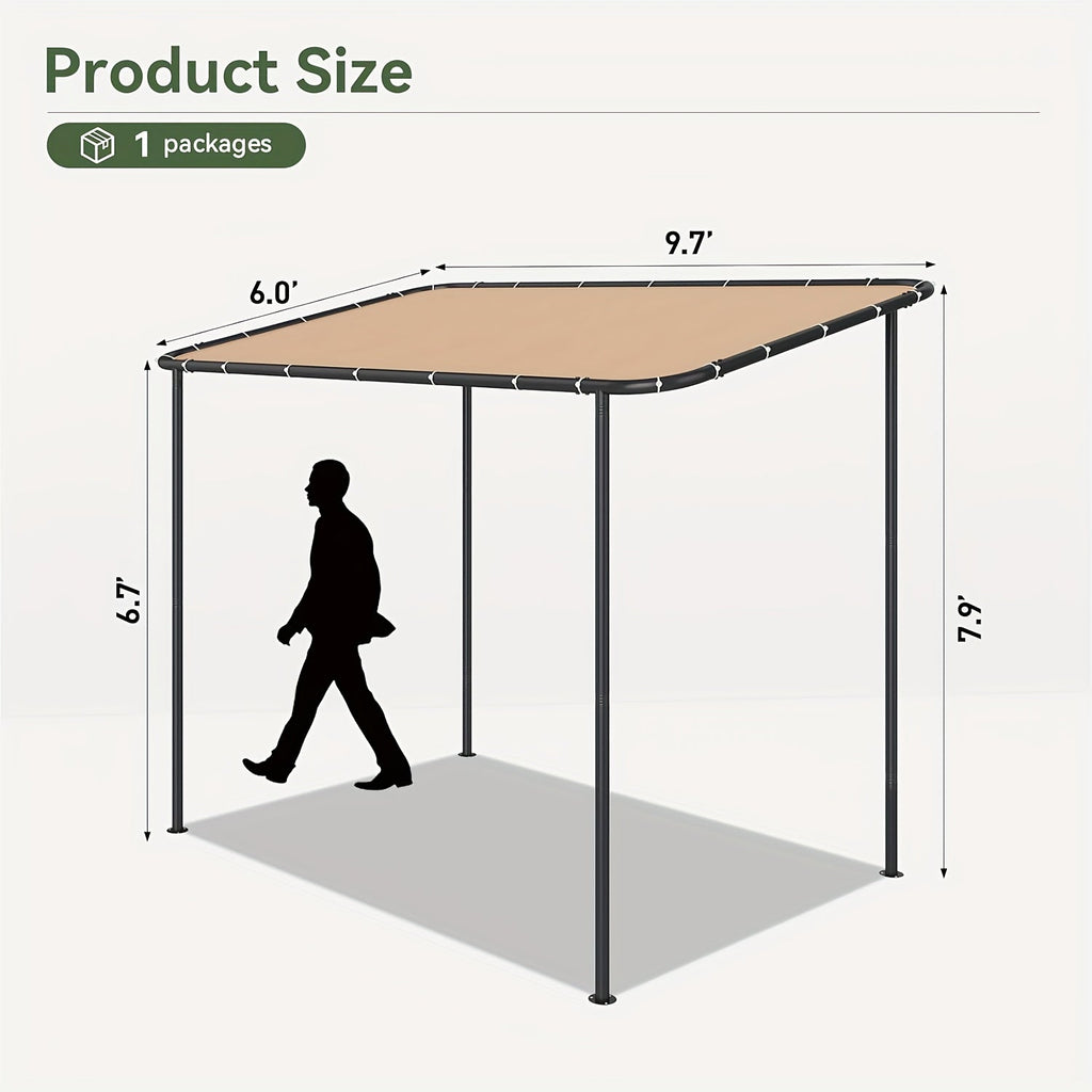 Lean-To Gazebo Pergola Wall Mounted Outdoor Canopy with Sloped Roof UPF50+ UV & Water Resistant for Patio Deck Backyard & Garden – 3 Sizes 8x5 / 10x6 / 12x10 ft – Khaki