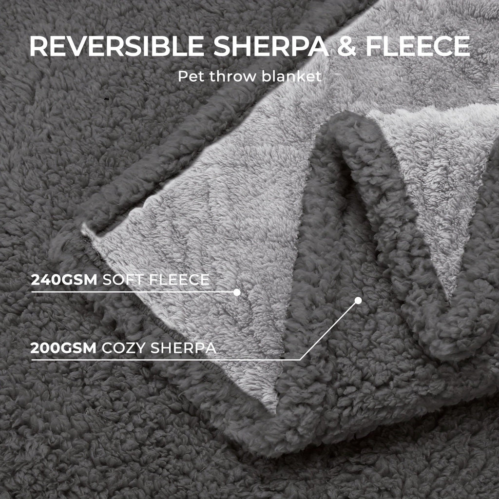 Liquid-Proof Pet Blanket, Reversible Sherpa Fleece Sofa Bed Furniture Protector for Dogs and Cats, Machine Washable Throw Blanket, Small/Medium/Large/XL, Light Gray/Khaki/Beige/Dark Gray