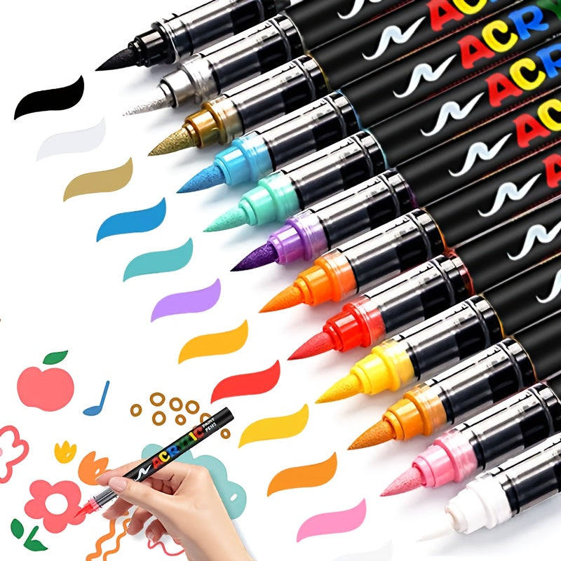 Acrylic Paint Markers Brush Tip – 12/24/36/48/60/72/120/168 Colors for Rock, Metal, Glass, Wood, Canvas, Ceramic & Plastic, DIY Hand-Painting Art Supplies, Back to School, Halloween, Christmas, Birthday Gift