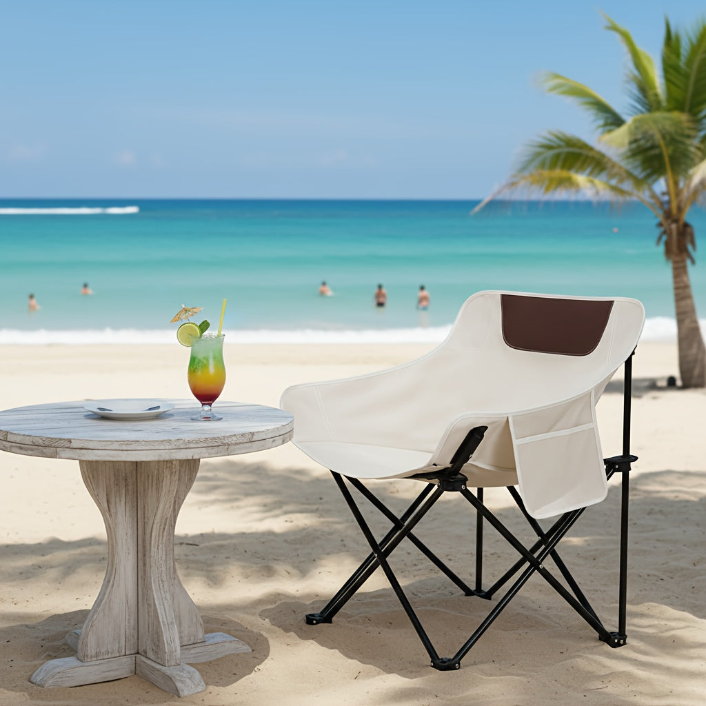 Portable Folding Moon Chair and Table Set, 2/3/5 Pieces, with Storage Bag for Beach, Camping, Fishing, Family BBQ, Picnic, Outdoor Hiking, Courtyard, Black/White