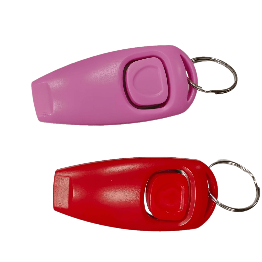 Dog Training Clicker 2 Pack - Professional Pet Clicker Trainer for Dogs, Puppies, and Cats, Positive Reinforcement Dog Obedience Training Tool with Wrist Strap, Pink and Red