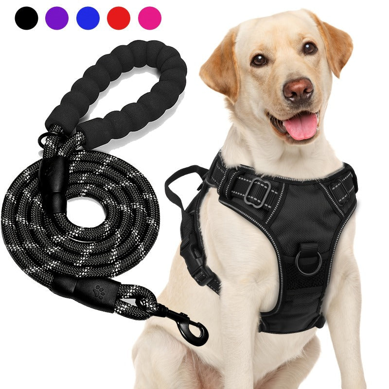 No-Pull Dog Harness and Leash Set – Adjustable Reflective Oxford Vest Harness with 5-Foot Padded Handle Leash for Medium to Large Dogs, Quick-Release Buckles, Sizes S-XL, 5 Colors