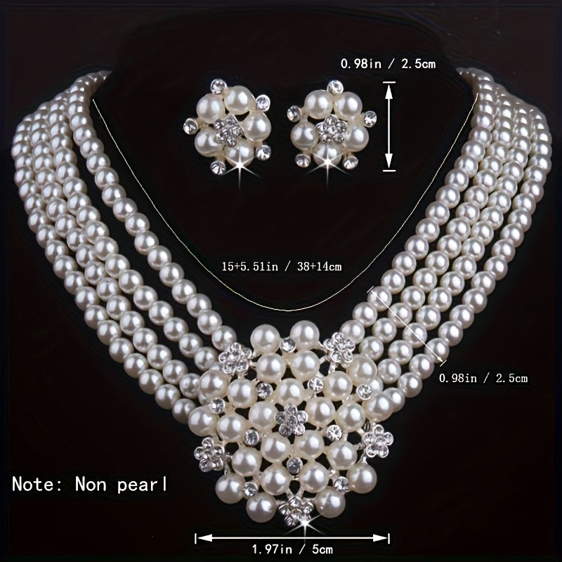 Luxury Bridal Necklace & Earring Set for Women – Silver-Plated Beaded Jewelry Set for Weddings, Evening Parties & Stage Performances, Elegant Dress Accessories