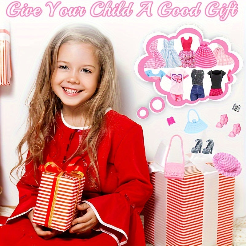 20 Pieces Fashion Doll Clothes and Accessories Set for 11.5-12 Inch Dolls - 5 Dresses 3 Tops 3 Pants 7 Pairs of Shoes 2 Bags, Random Style Doll Outfit Gift for Girls, Christmas Birthday Present, Doll Not Included