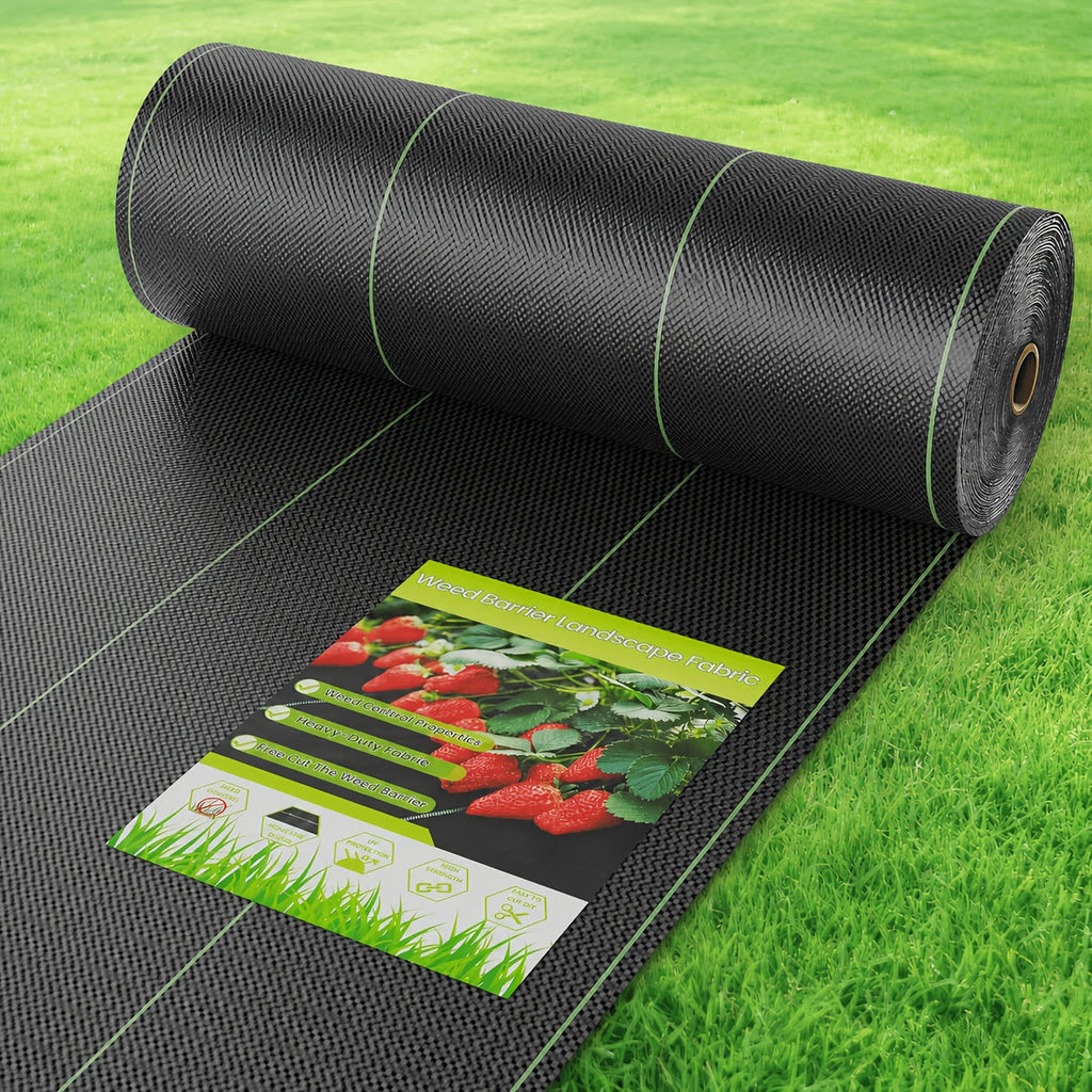 Heavy-Duty Weed Barrier Landscape Fabric 3.2oz - Durable Weed Control Mat with Alignment Lines for Garden Bed, Landscaping, Driveway & Underlayment - 5, 6 & 8 ft Wide