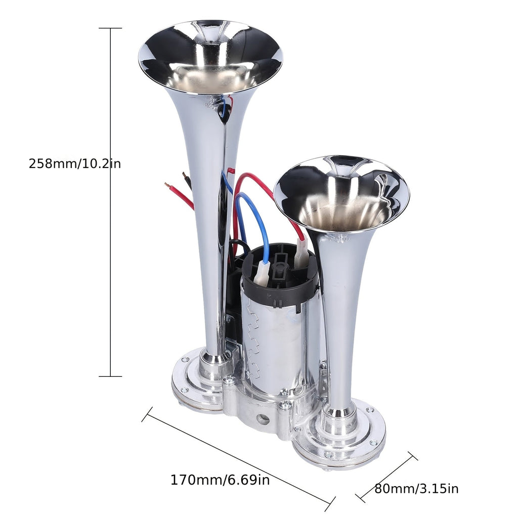 130dB Super Loud Dual-Tone Air Horn 12V/24V – Aluminum Alloy with Compressor, Quick Install for Trucks, SUVs, Motorcycles, Boats & Off-Road Vehicles
