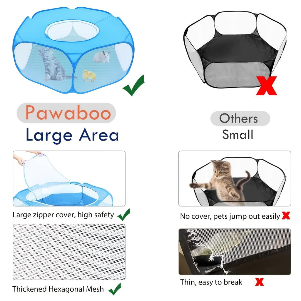 Portable Folding Small Pet Playpen Tent with Top Cover, Breathable Indoor Outdoor Enclosure for Guinea Pigs, Rabbits, Hamsters, Hedgehogs, Cats & Puppies, Lightweight Collapsible Pet Fence