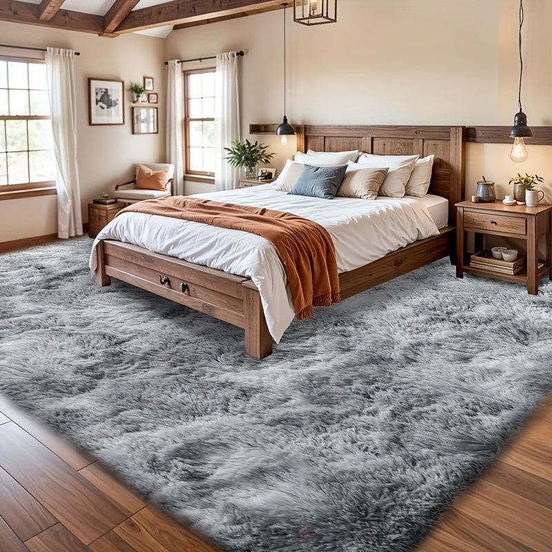 8x10 Super Soft Fluffy Plush Area Rug – Thickened Faux Fur Shag Rug for Living Room Bedroom in Dark Gray Black Light Gray Light Pink