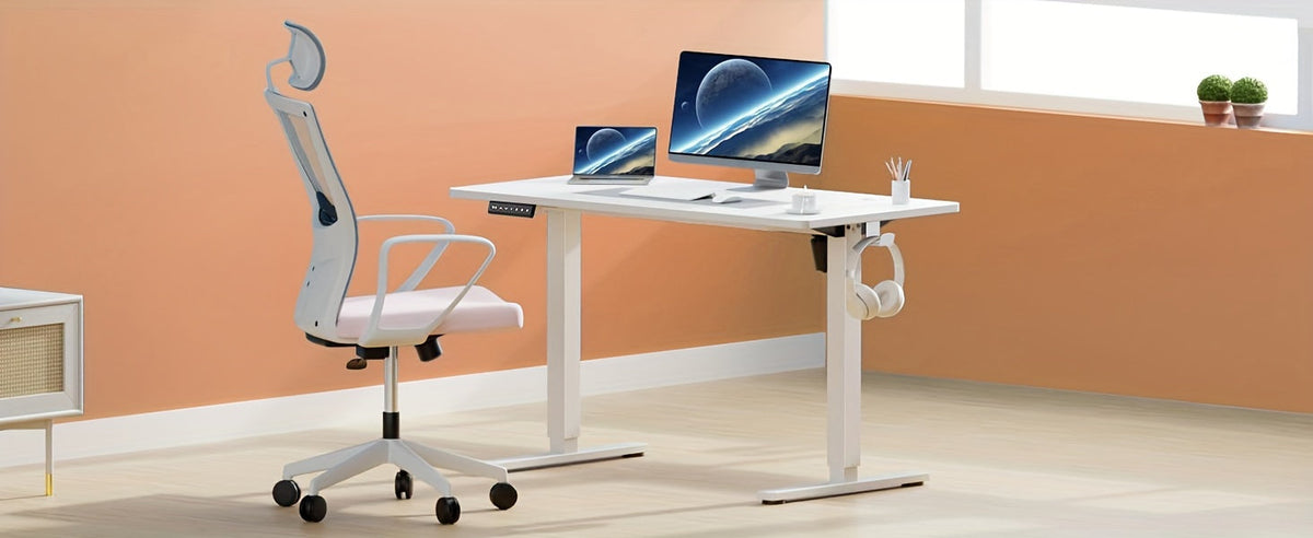 63-Inch Electric Standing Desk – Height-Adjustable Sit-Stand PC Workstation with Wood Desktop, Computer Table for Home Office, Bedroom, and Gaming Room, Suitable for Small Spaces