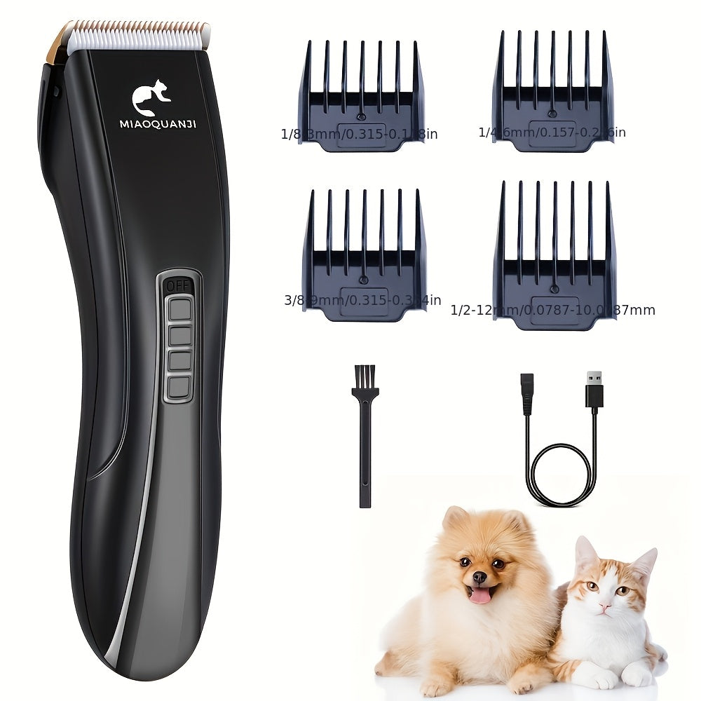 Professional Pet Grooming Clipper, USB Rechargeable Cordless Low-Noise Electric Dog and Cat Hair Trimmer for All Breeds, Home and Salon Use, Black/Blue