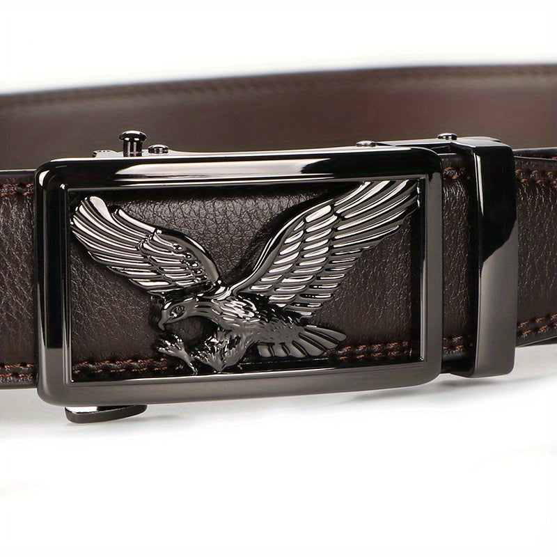 2pcs Men's Genuine Leather Belt Set with Automatic Ratchet Buckle – Adjustable Comfort Fit for 30"-44" Waist, Business & Casual Dress Belts in Black/Light Brown & Black/Dark Brown