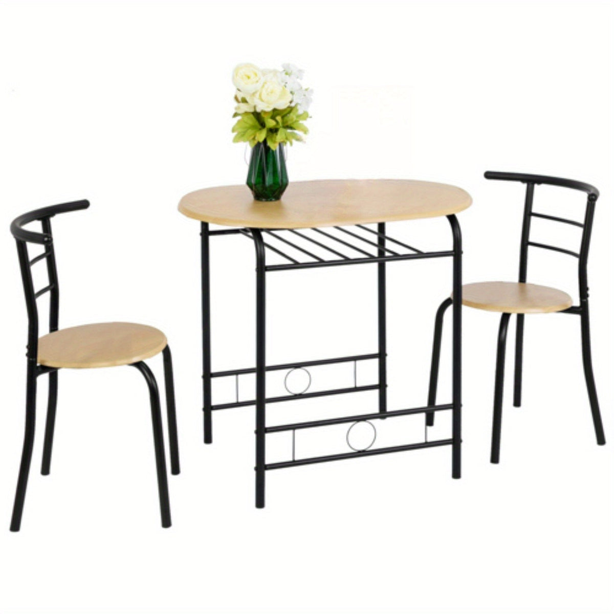 Bonnlo 3pcs Dining Set, Small Kitchen Table Set for 2, Breakfast Table Set, Kitchen Wooden Table and 2 Chairs for Small Space/ Dining Room/ Apartment/ Living Room/ Home Decor, Metal Frame Wine Rack