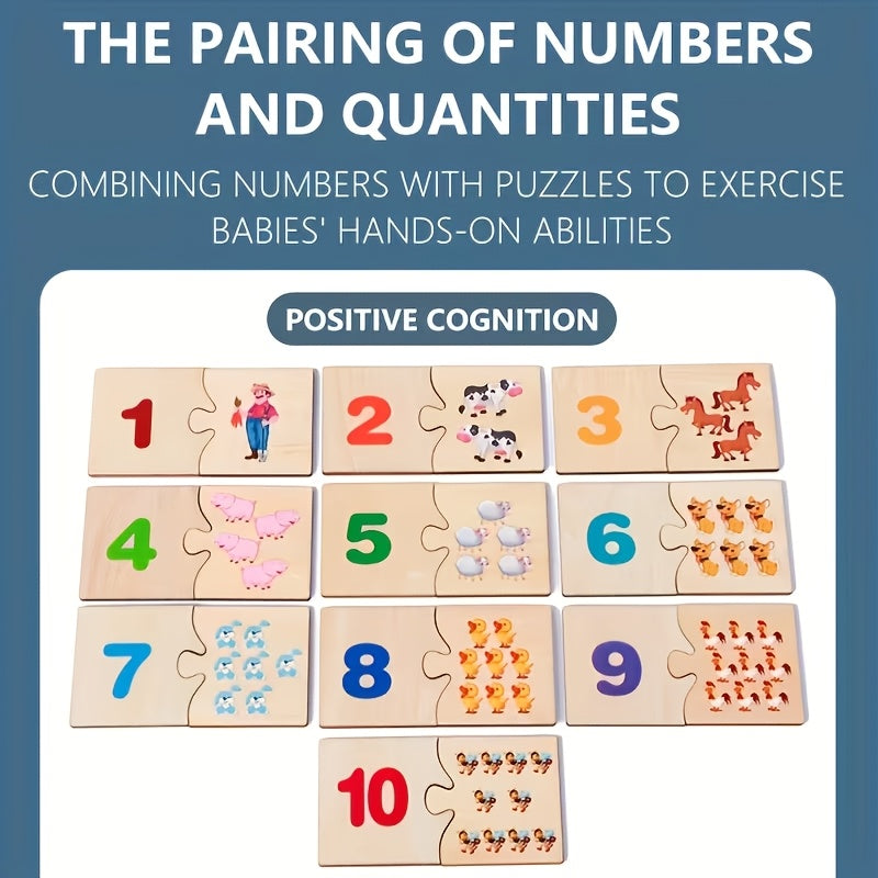 Wooden Number & Animal Matching Puzzle Board for Kids, Durable Educational Preschool Puzzle Toy for Fine Motor Skills & Hand-Grip Development, Fun Learning Birthday Gift