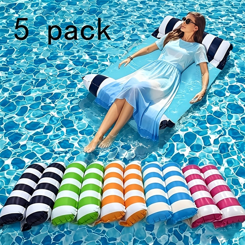 4-in-1 Inflatable Pool Float Lounger for Adults, Hammock Raft, Exercise Saddle, Striped Colorful Swimming Ring, Floating Bed for Pool, Lake, Beach - 5-Pack and 8-Pack Options