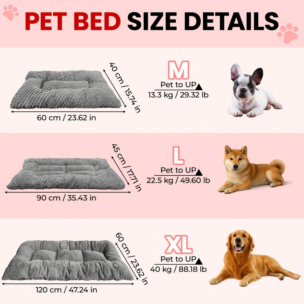 Extra Large Plush Dog Crate Pad Mattress - Thickened Ultra-Soft Polyester Dog Bed for Small, Medium, and Large Dogs & Cats, Oversized Rectangular Kennel Mat with Reversible Pillow, Non-Slip Washable Pet Bed