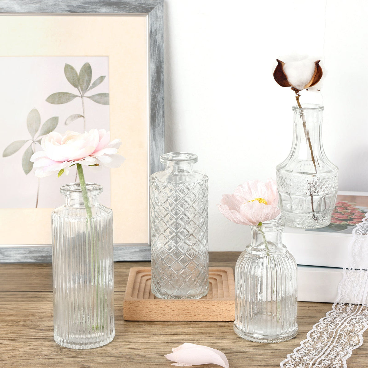 54 Pcs Glass Bud Vases Bulk Small Flower Vases for Centerpieces Rustic Wedding Home Table Decor & Aromatherapy Bottles Halloween & Christmas – Transparent