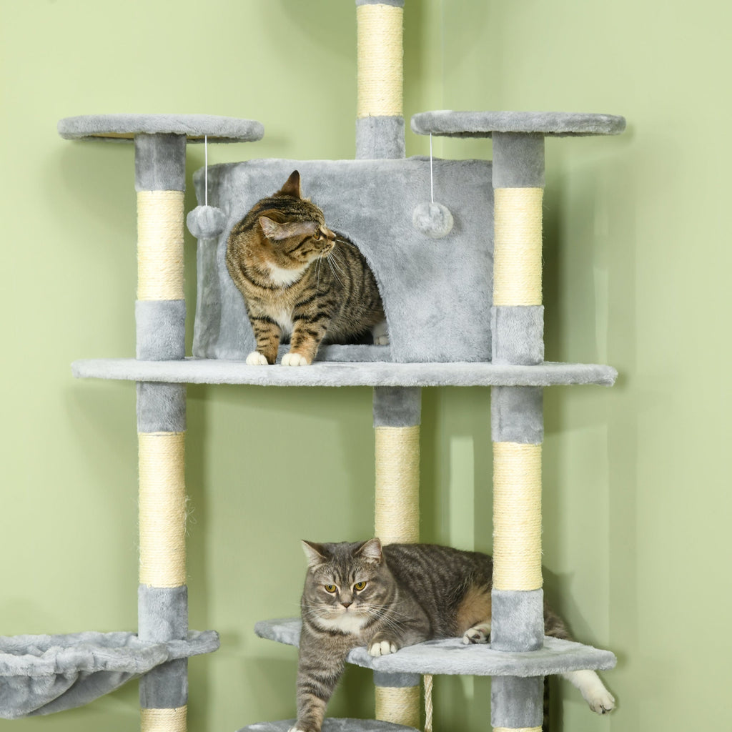 79" Large Cat Tree Tower with 2 Condos, Hammock, Sisal Scratching Posts, Plush Perches & Top Bed, Particle Board, for Cats Under 10 lbs, Indoor Cats & Kittens, 23.6"x23.6"x78.7"