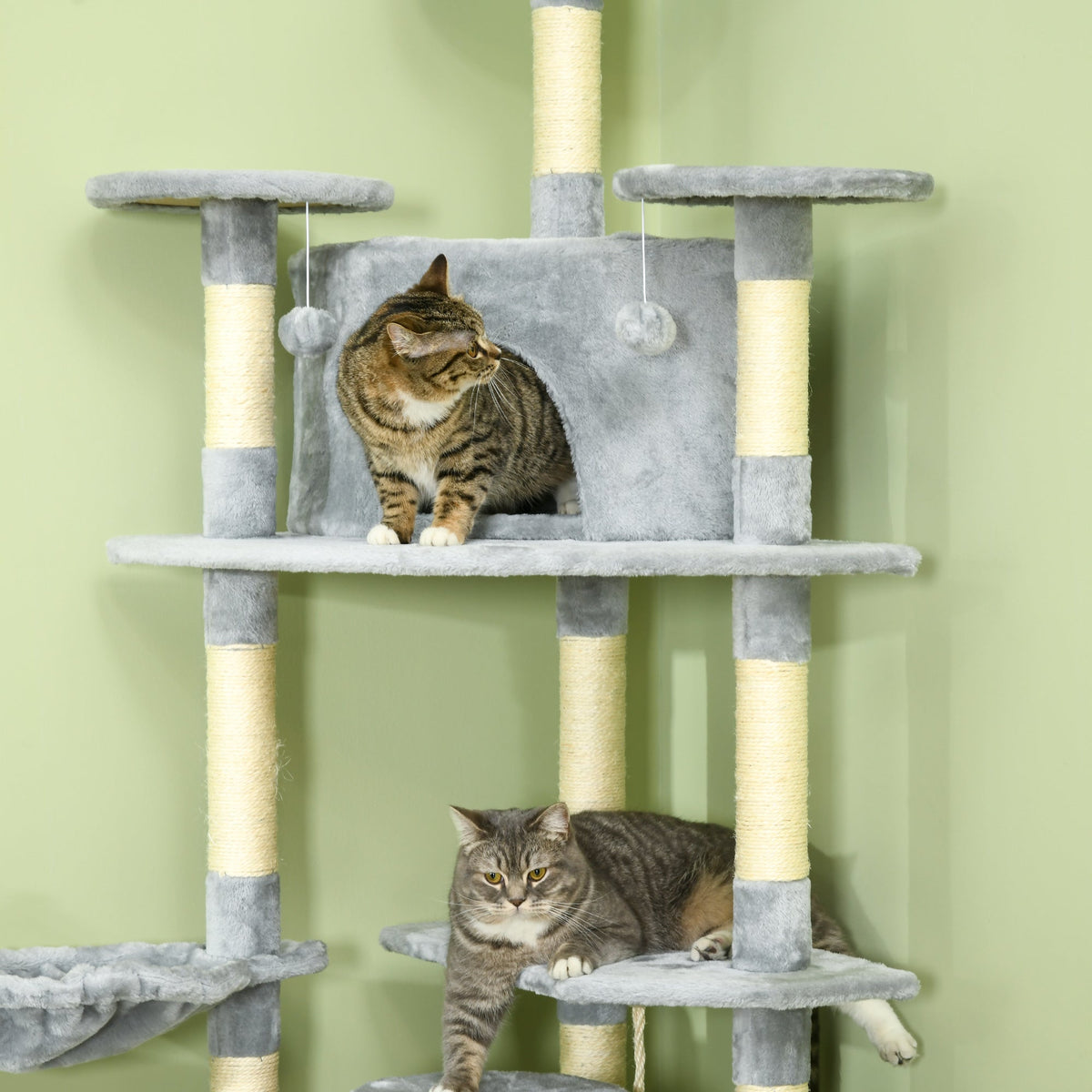 79" Large Cat Tree Tower with 2 Condos, Hammock, Sisal Scratching Posts, Plush Perches & Top Bed, Particle Board, for Cats Under 10 lbs, Indoor Cats & Kittens, 23.6"x23.6"x78.7"