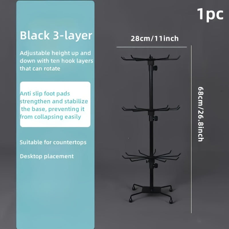3-Tier Rotating Display Rack, Adjustable Multifunctional Organizer Stand for Jewelry, Keychains, Socks, Hats, Toys, and Accessories with Rotating Base and Movable Design