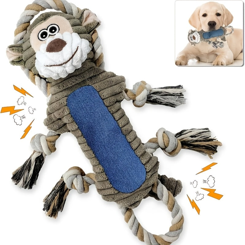 Interactive Squeaky Monkey Dog Toy with Pull Rope, Soft Plush Chew Tug Toy for Large and Small Dogs, Anxiety Relief with Built-In Squeaker and Whistle, Best Gift for Dog Owners