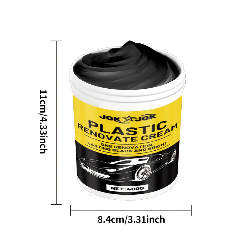 汽车塑料翻新剂及轮胎光亮剂 400g（附海绵）——仪表盘、座椅及保险杠多功能修复剂，长效PVC配方，无痕增亮，简便汽车美容护理