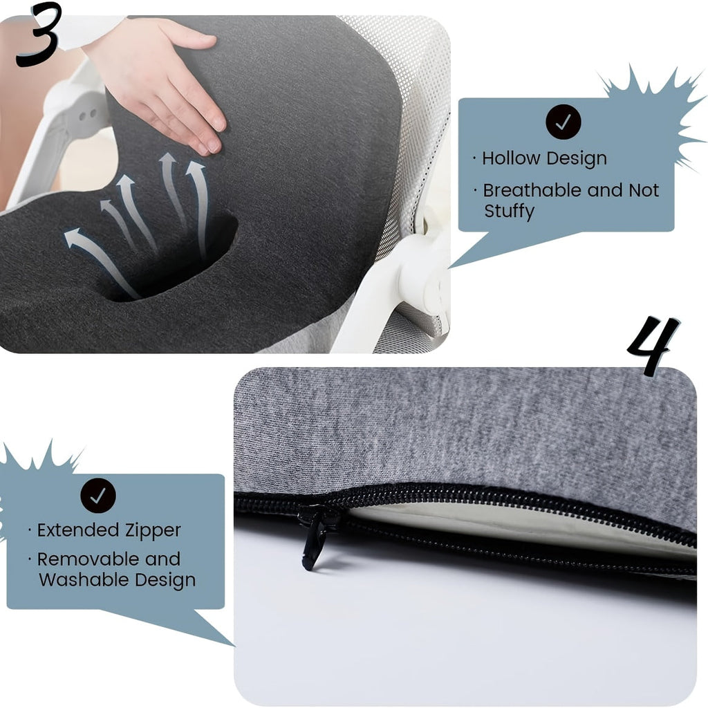 Ergonomic Memory Foam Seat Cushion with Back Support – Non-Slip Office Chair, Gaming Chair, and Car Seat Pad for Hip and Tailbone Pain Relief, Long-Sitting Comfort