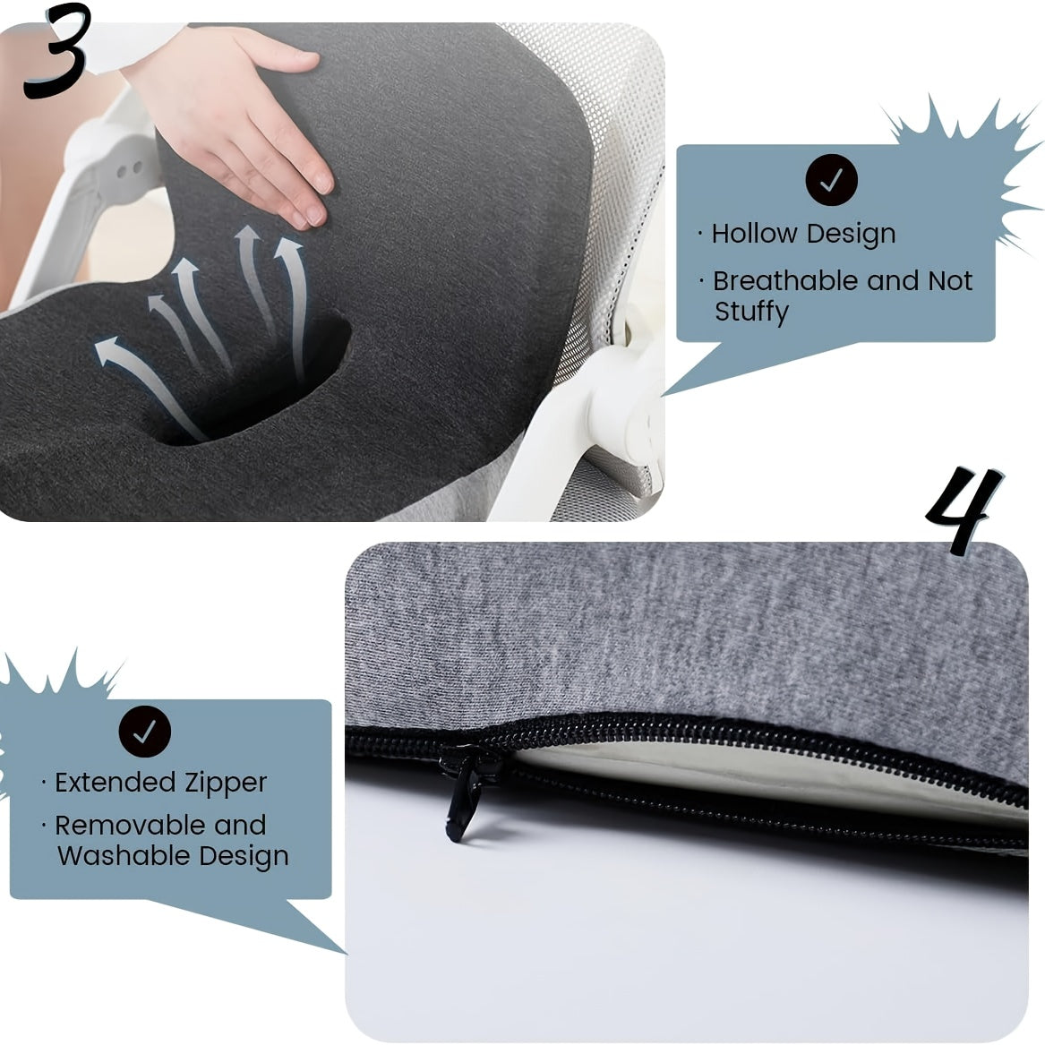 Ergonomic Memory Foam Seat Cushion with Back Support – Non-Slip Office Chair, Gaming Chair, and Car Seat Pad for Hip and Tailbone Pain Relief, Long-Sitting Comfort
