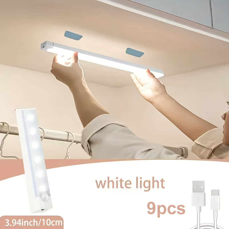 LED Motion Sensor Cabinet Lights USB Rechargeable 6 9 12pcs Wireless Night Light 3 Adjustable Modes for Bedroom, Staircase, Kitchen, Closet, Under Cabinet, Bedside Reading, Hallway, and Home Lighting