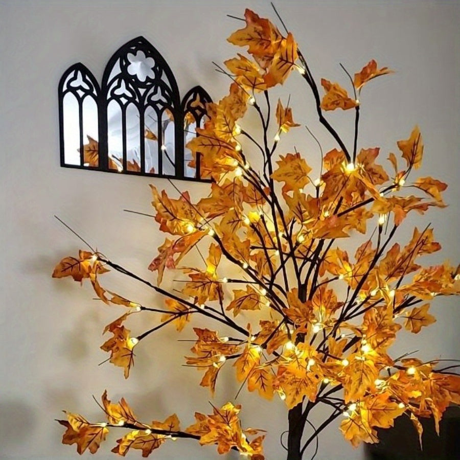 Artificial LED Lighted Fall Maple Tree – 5ft or 6ft Indoor Autumn Tree for Fall Décor, Thanksgiving, Party & Home Decoration, Warm Glowing Faux Maple – Nova Mart